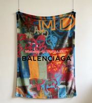 Balenciaga Graffiti Art Print Flannel Sofa Throw Blanket Luxury Brand Cover BA023